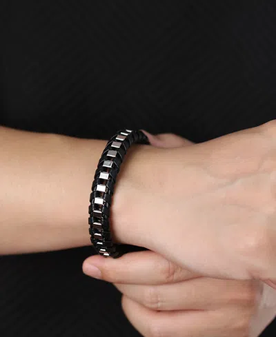 Rhona Sutton Silver Chain Wrapped Leather Stainless Steel Bracelet In Multi