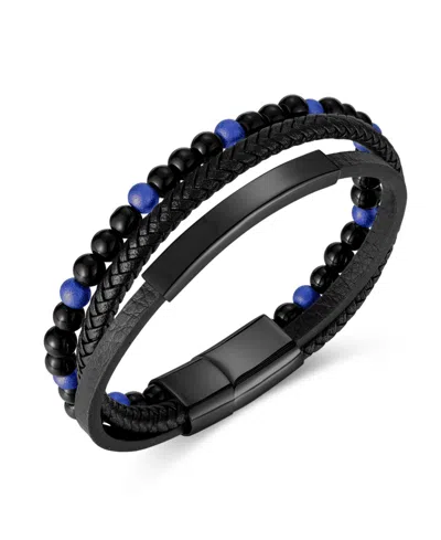 Rhona Sutton Blue Beaded Identification Leather Stainless Steel Bracelet In Multi