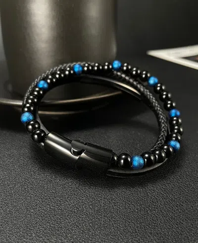 Rhona Sutton Blue Beaded Identification Leather Stainless Steel Bracelet In Multi