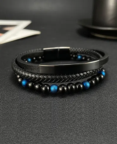 Rhona Sutton Blue Beaded Identification Leather Stainless Steel Bracelet In Multi