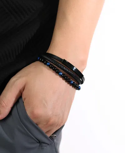 Rhona Sutton Blue Beaded Identification Leather Stainless Steel Bracelet In Multi