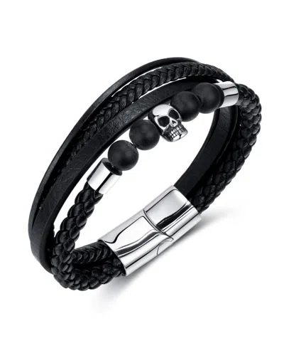 Rhona Sutton Silver Multi Leather Skull Stainless Steel Bracelet In Multi