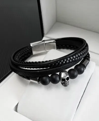 Rhona Sutton Silver Multi Leather Skull Stainless Steel Bracelet In Multi