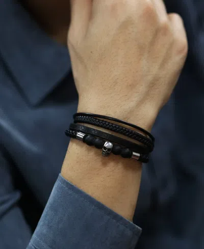 Rhona Sutton Silver Multi Leather Skull Stainless Steel Bracelet In Multi