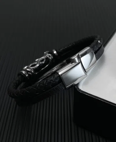 Rhona Sutton Black Skull Snake Leather Stainless Steel Bracelet In Multi