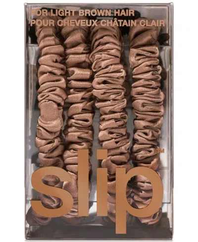 Slip 4-pc. Pure Silk Back-to-basics Skinny Scrunchies Set In Brown