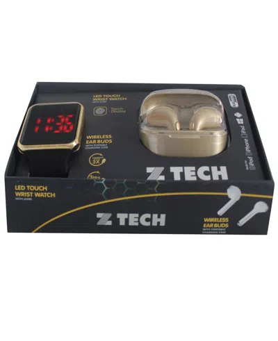 Ztech Unisex Led Touch Watch And Wireless Headphones With Portable Charging Case Set In Black