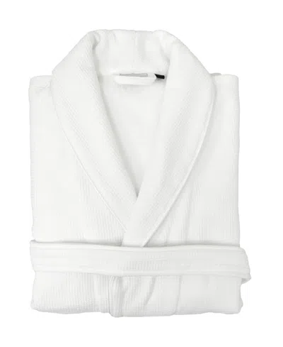 Linum Home Waffle Terry Bath Robe With Satin Piped Trim In White