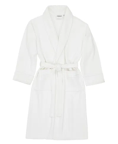 Linum Home Waffle Terry Bath Robe With Satin Piped Trim In White
