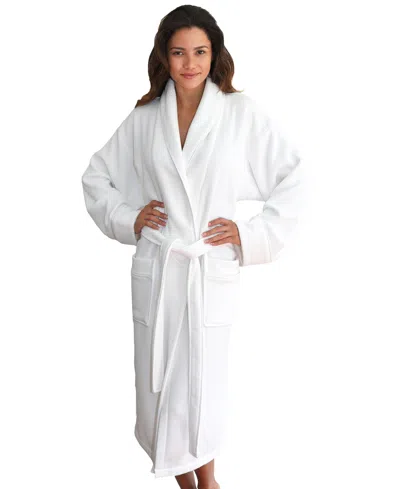 Linum Home Waffle Terry Bath Robe With Satin Piped Trim In White