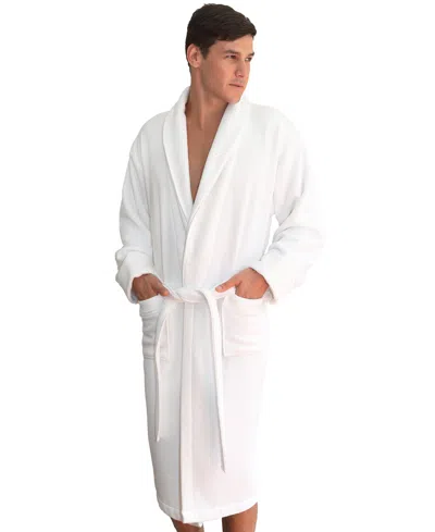 Linum Home Waffle Terry Bath Robe With Satin Piped Trim In White