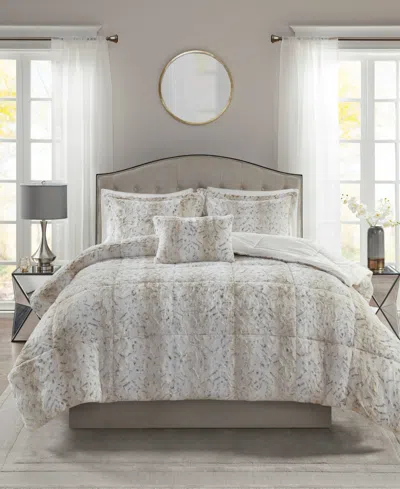 Madison Park Zuri Faux-fur 4-pc. Comforter Set, Full/queen In Gray