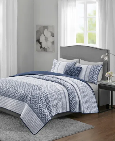 Madison Park Bennett Reversible Jacquard 4-pc. Quilt Set, King/california King In Blue