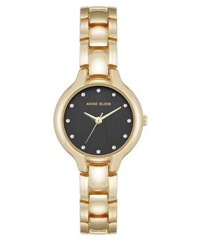 Anne Klein Women's Quartz Delicate Crystal Accented Black Dial Gold-tone Alloy Metal Watch, 28mm In Gold