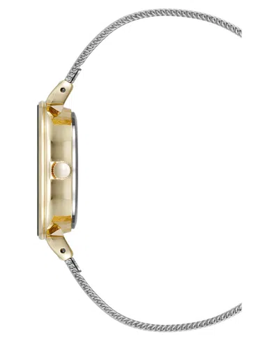 Anne Klein Women's Quartz Premium Round Silver-tone Stainless Steel Mesh And Black Dial Watch, 29mm In Gold