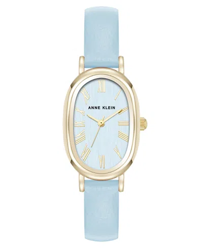 Anne Klein Women's Quartz Oval Light Blue Polyurethane Leather And Gold-tone Metal Alloy Watch, 23mm In Blue