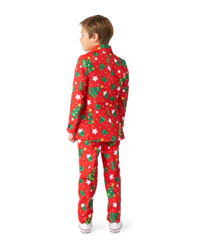 Suitmeister Big Boys Christmas Trees Stars Button Closure Suit Set Including Blazer, Pants And Clip-on-tie In Red