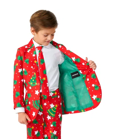 Suitmeister Big Boys Christmas Trees Stars Button Closure Suit Set Including Blazer, Pants And Clip-on-tie In Red