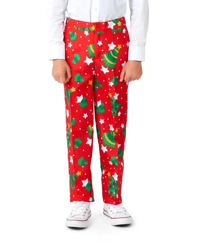 Suitmeister Big Boys Christmas Trees Stars Button Closure Suit Set Including Blazer, Pants And Clip-on-tie In Red