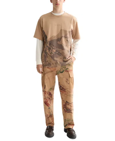Scotch & Soda Loose Fit Mountain Print Overdye Cotton T-shirt In Brown