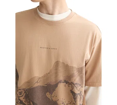Scotch & Soda Loose Fit Mountain Print Overdye Cotton T-shirt In Brown