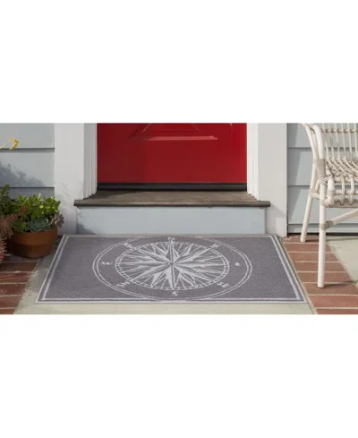 Liora Manne Frontporch Compass Black And Gray 2'6" X 4' Outdoor Area Rug In Multi