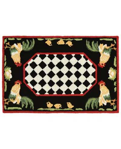 Liora Manne Frontporch Rooster Black And Gray 2'6" X 4' Outdoor Area Rug In Multi