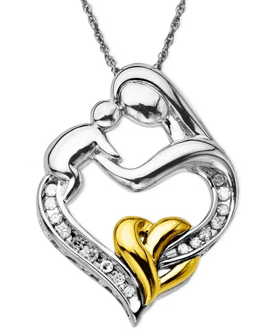 Macy's Mother And Infant Diamond Pendant Necklace In 14k Gold And Sterling Silver (1/10 Ct. T.w.) In Metallic
