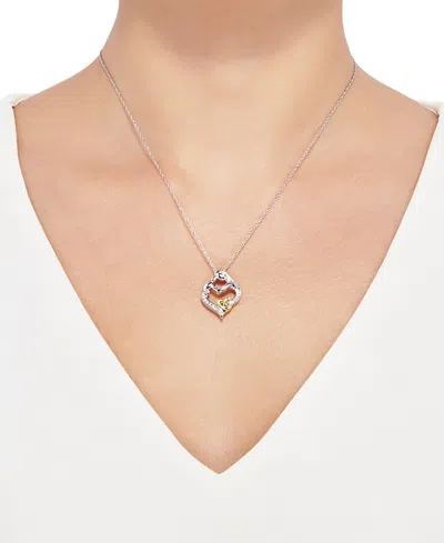 Macy's Mother And Infant Diamond Pendant Necklace In 14k Gold And Sterling Silver (1/10 Ct. T.w.) In Metallic