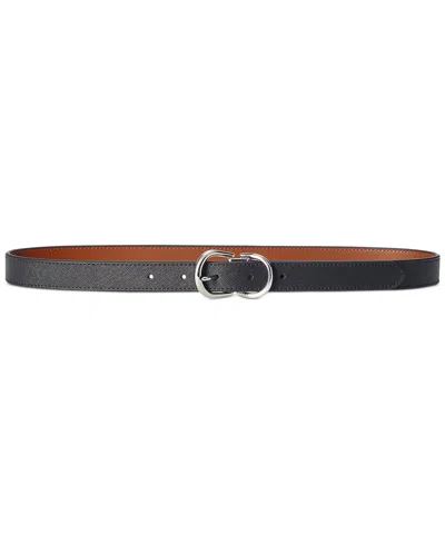 Ralph Lauren Reversible Crosshatch Leather Belt In Black