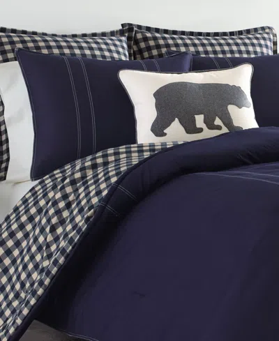 Eddie Bauer Kingston Cotton Reversible 3 Piece Comforter Set, Full/queen In Blue