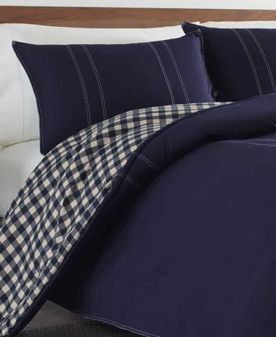 Eddie Bauer Kingston Cotton Reversible 3 Piece Comforter Set, Full/queen In Blue