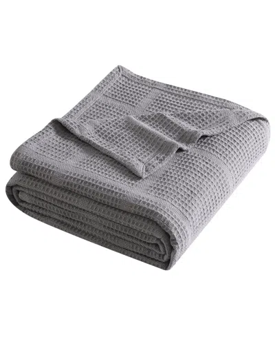 Kenneth Cole New York Essentials Waffle Grid Cotton Dobby Blanket, King In Gray