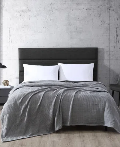 Kenneth Cole New York Essentials Waffle Grid Cotton Dobby Blanket, King In Gray