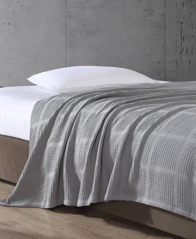 Kenneth Cole New York Essentials Waffle Grid Cotton Dobby Blanket, King In Gray