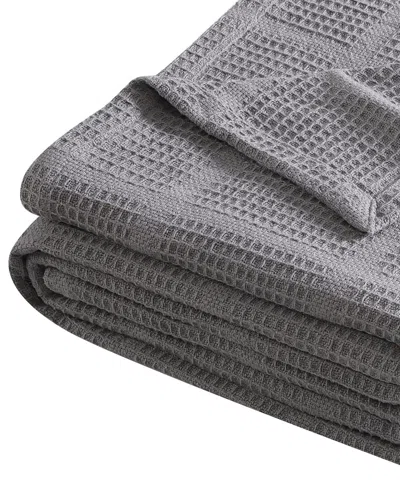 Kenneth Cole New York Essentials Waffle Grid Cotton Dobby Blanket, King In Gray