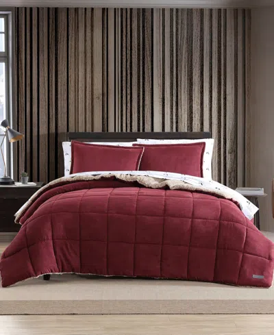 Eddie Bauer Sherwood Reversible Micro-suede Sherpa Comforter Set, Twin In Red