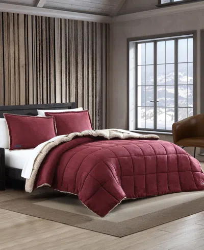 Eddie Bauer Sherwood Reversible Micro-suede Sherpa Comforter Set, Twin In Red