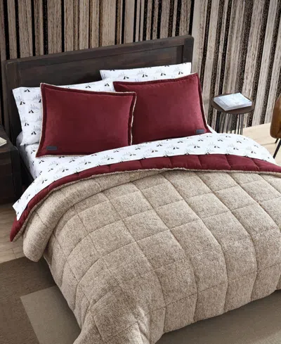 Eddie Bauer Sherwood Reversible Micro-suede Sherpa Comforter Set, Twin In Red