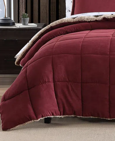 Eddie Bauer Sherwood Reversible Micro-suede Sherpa Comforter Set, Twin In Red