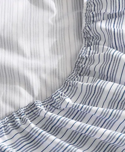 Nautica Beaux Stripe Cotton Percale Fitted Sheet, Full In Blue