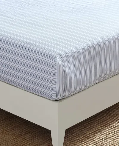 Nautica Beaux Stripe Cotton Percale Fitted Sheet, Queen In Blue