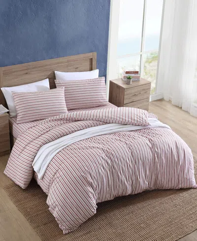 Nautica Coleridge Stripe Cotton Reversible Duvet Cover, King In Red