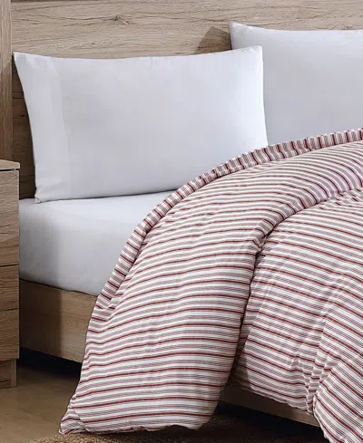 Nautica Coleridge Stripe Cotton Reversible Duvet Cover, King In Red