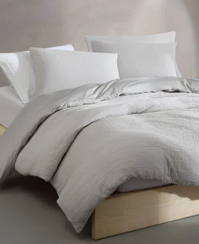 Calvin Klein Washed Texture Solid Cotton Jacquard 3 Piece Duvet Cover Set, King In Gray