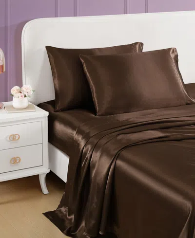 Betsey Johnson Solid Satin Sheet Set In Brown