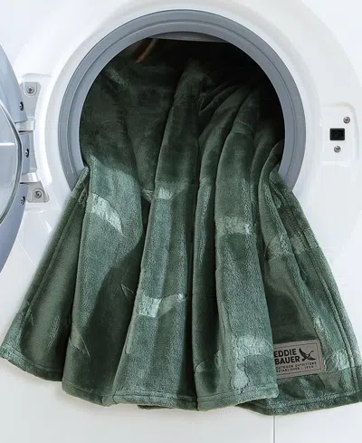 Eddie Bauer Carved Ultra Soft Plush Throw, 70" X 50" In Green