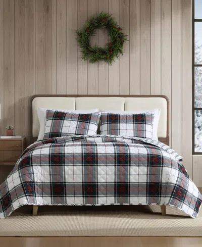 Eddie Bauer Closeout!  Holiday Plaid Flannel Cotton Reversible 3-pc. Quilt Set, King In Red