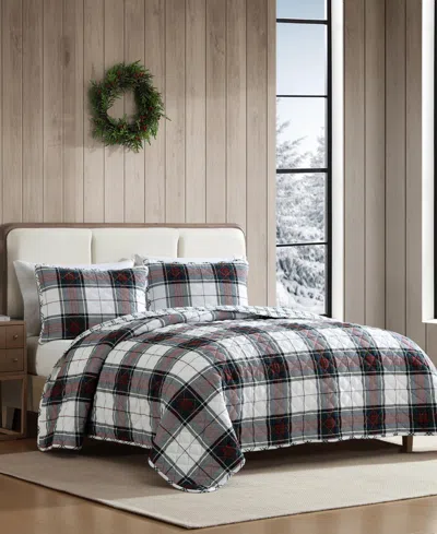 Eddie Bauer Closeout!  Holiday Plaid Flannel Cotton Reversible 3-pc. Quilt Set, King In Red