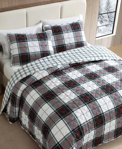 Eddie Bauer Closeout!  Holiday Plaid Flannel Cotton Reversible 3-pc. Quilt Set, King In Red